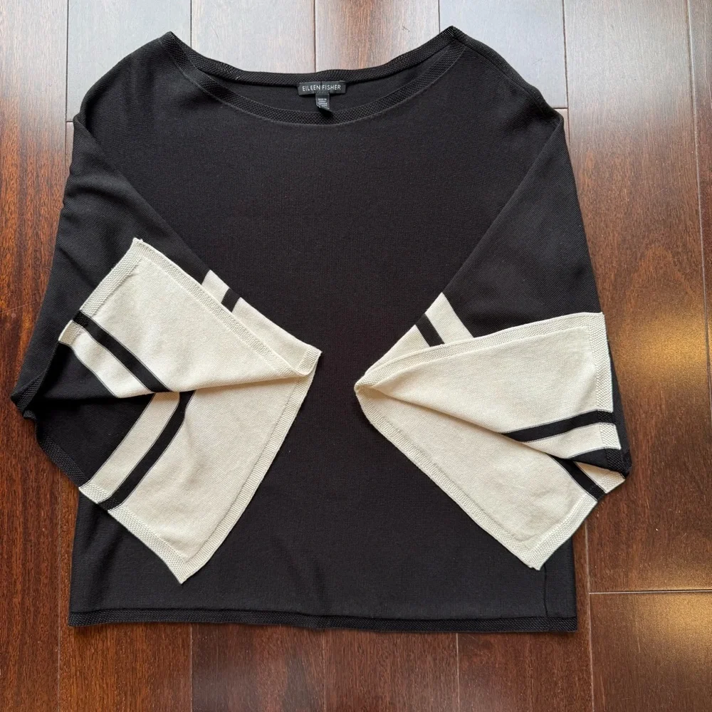 Eileen Fisher Black & Cream Drape Cardigan - Picture 4 of 9